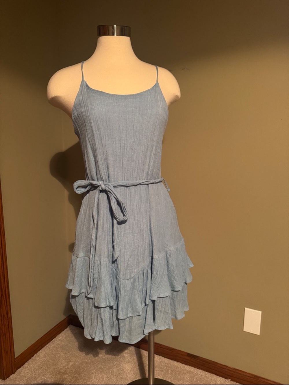 Listicle Light Blue Ruffled Spaghetti-Strap Mini Dress